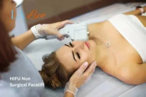Woman having Hi-Fu to reduce wrinkles Melton Mowbray.
