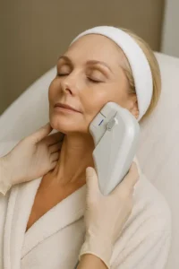 Woman receiving HIFU non surgical facelift treatment Melton Mowbray