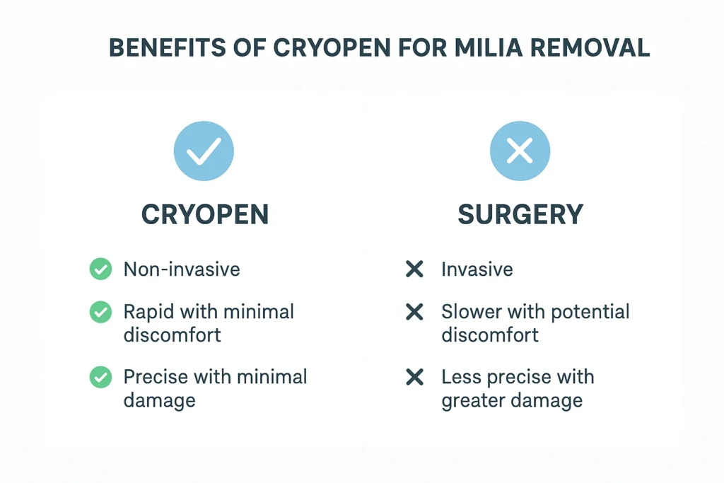 Benefits of cryopen for milia removal Melton Mowbray compared to surgical treatments.