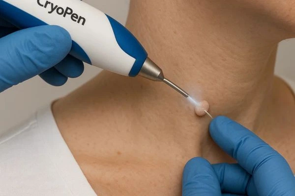Person receiving Cryotherapy skin tag removal Melton Mowbray