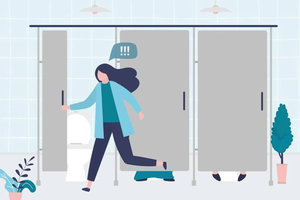 graphic of Urine incontinence Melton Mowbray woman running to the toilet.